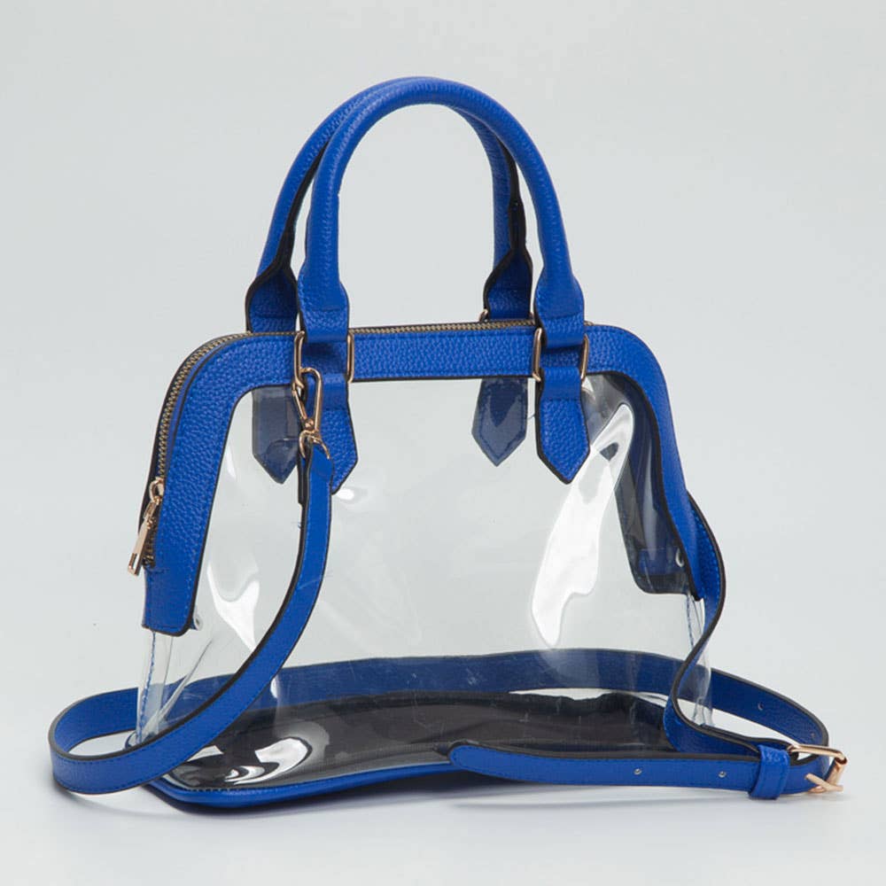 Faux Leather Trim Clear Top Handle Handbag - 20260812FSB10773