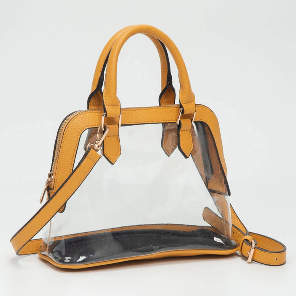 Faux Leather Trim Clear Top Handle Handbag - 20260812FSB10773
