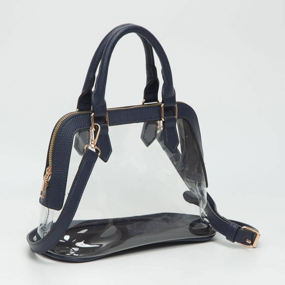 Faux Leather Trim Clear Top Handle Handbag - 20260812FSB10773