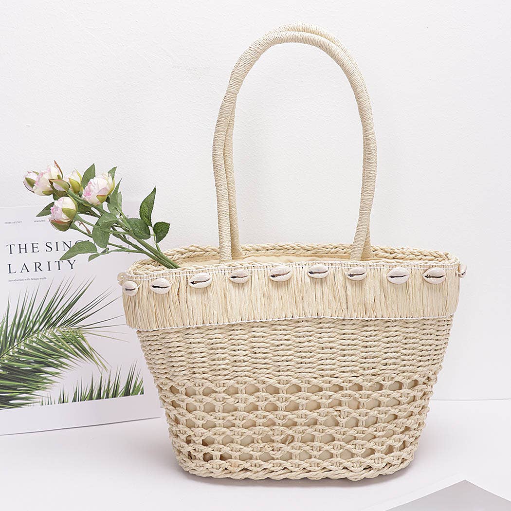 Hello 3 a.m. Faux Straw Shell Tote Bag - 20260701HPC6206