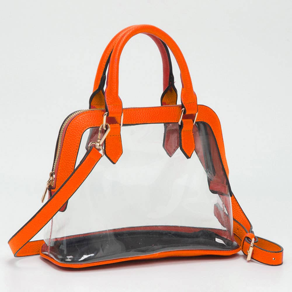 Faux Leather Trim Clear Top Handle Handbag - 20260812FSB10773