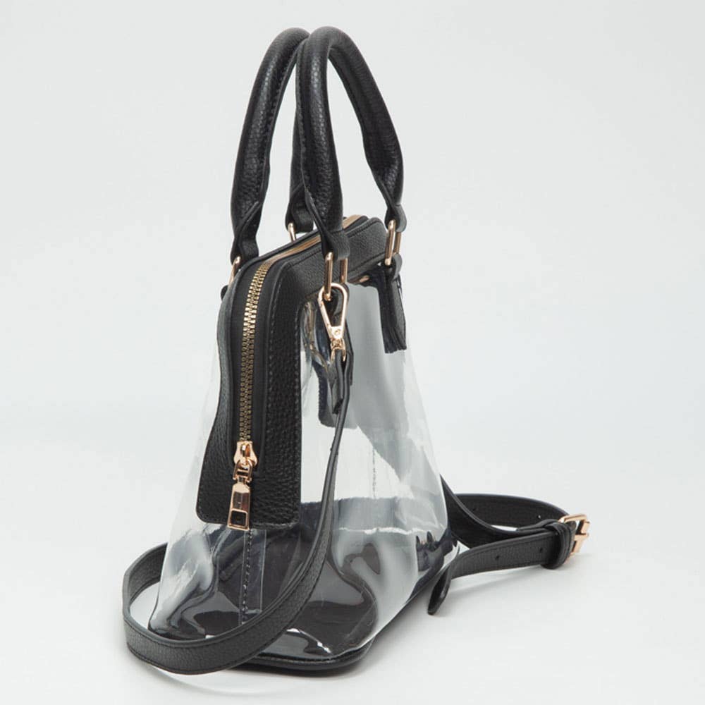 Faux Leather Trim Clear Top Handle Handbag - 20260812FSB10773