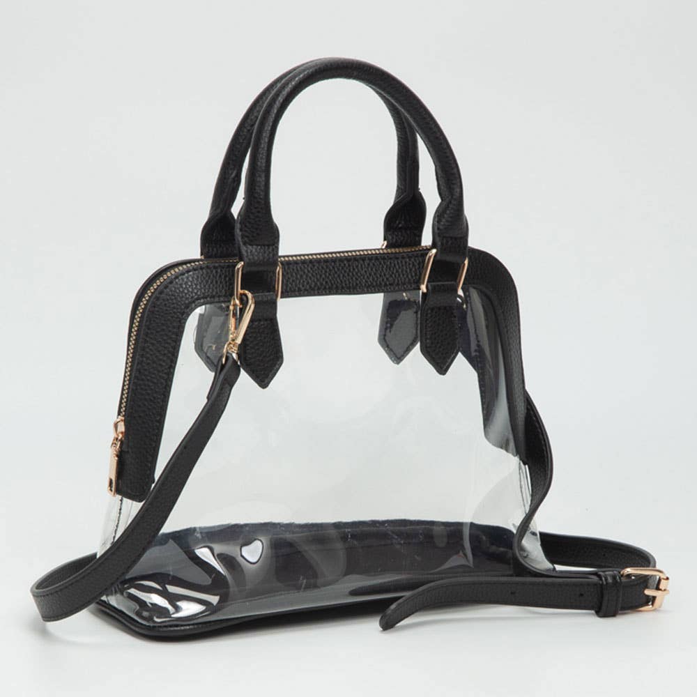 Faux Leather Trim Clear Top Handle Handbag - 20260812FSB10773