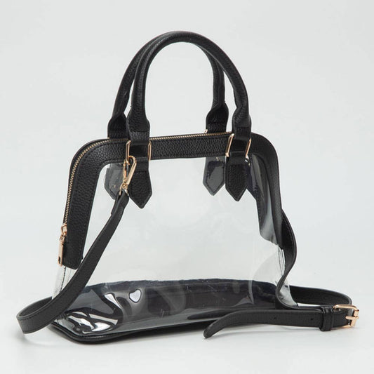 Faux Leather Trim Clear Top Handle Handbag - 20260812FSB10773