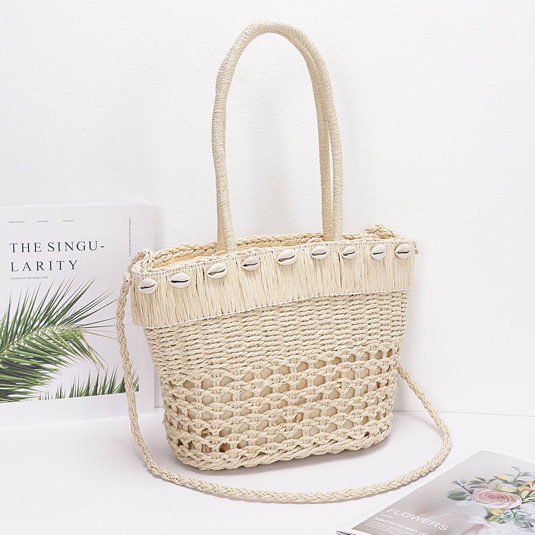 Hello 3 a.m. Faux Straw Shell Tote Bag - 20260701HPC6206