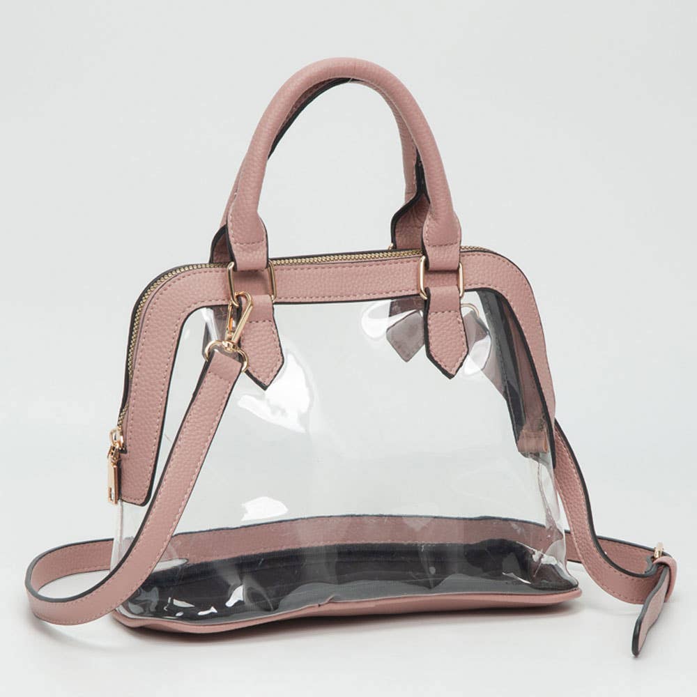 Faux Leather Trim Clear Top Handle Handbag - 20260812FSB10773