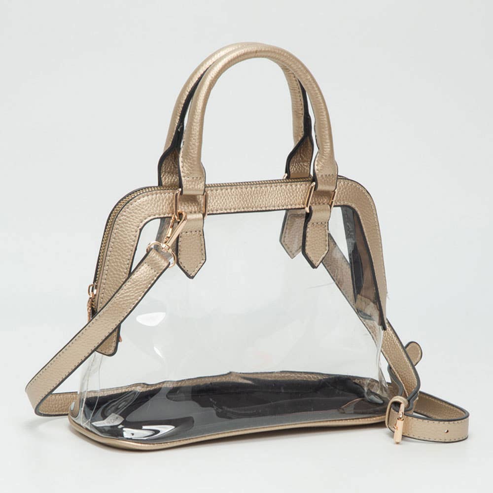 Faux Leather Trim Clear Top Handle Handbag - 20260812FSB10773