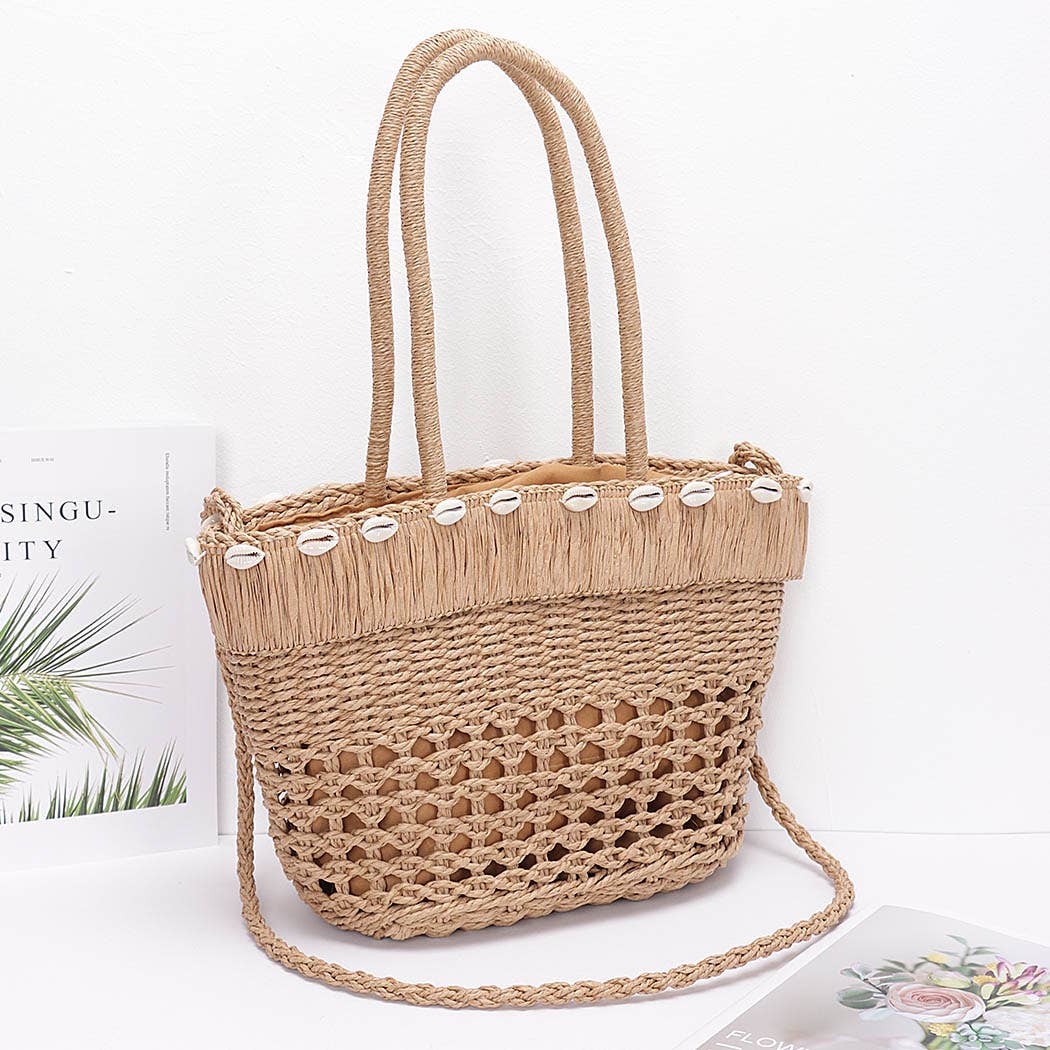 Hello 3 a.m. Faux Straw Shell Tote Bag - 20260701HPC6206