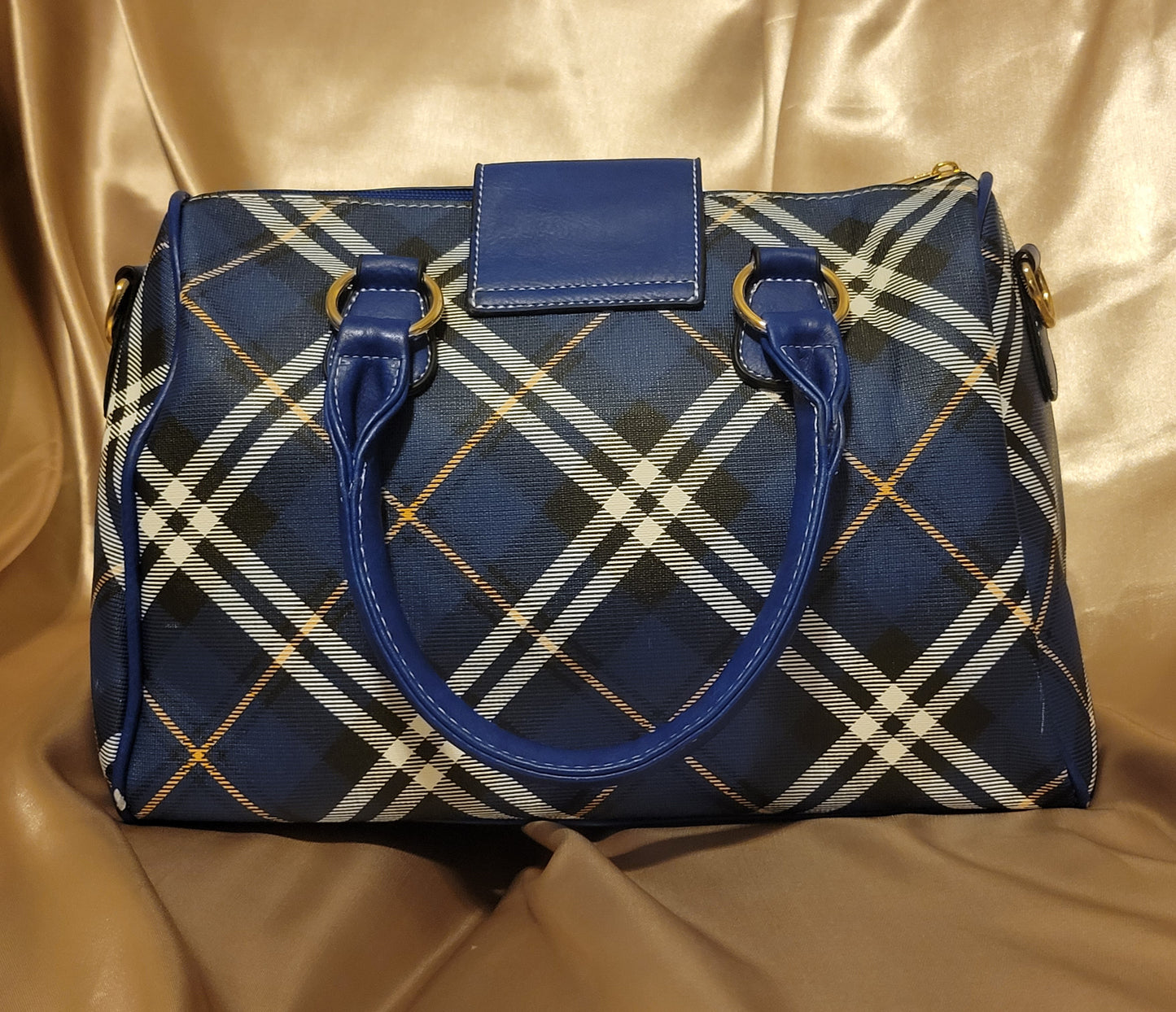 Blue Plaid Barrel Handbag & Wallet (1118231861AB)