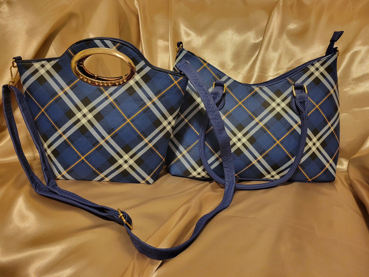 2-Purses and Wallet Set - Blue Plaid (1118235069BP)