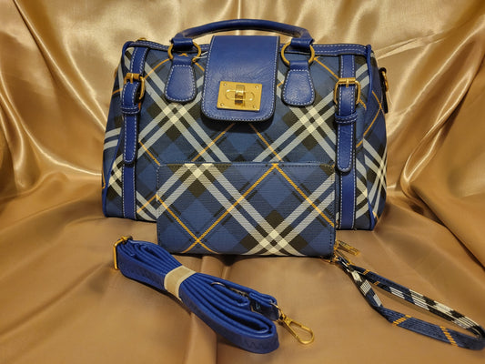 Blue Plaid Barrel Handbag & Wallet (1118231861AB)