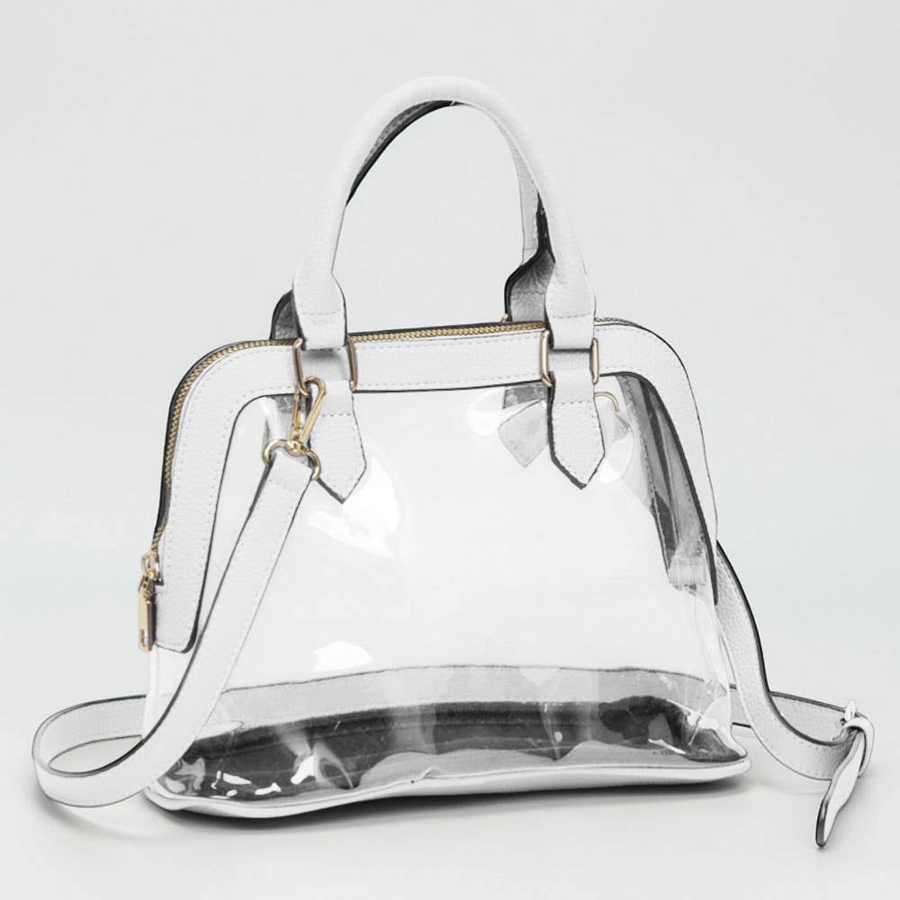 Faux Leather Trim Clear Top Handle Handbag - 20260812FSB10773