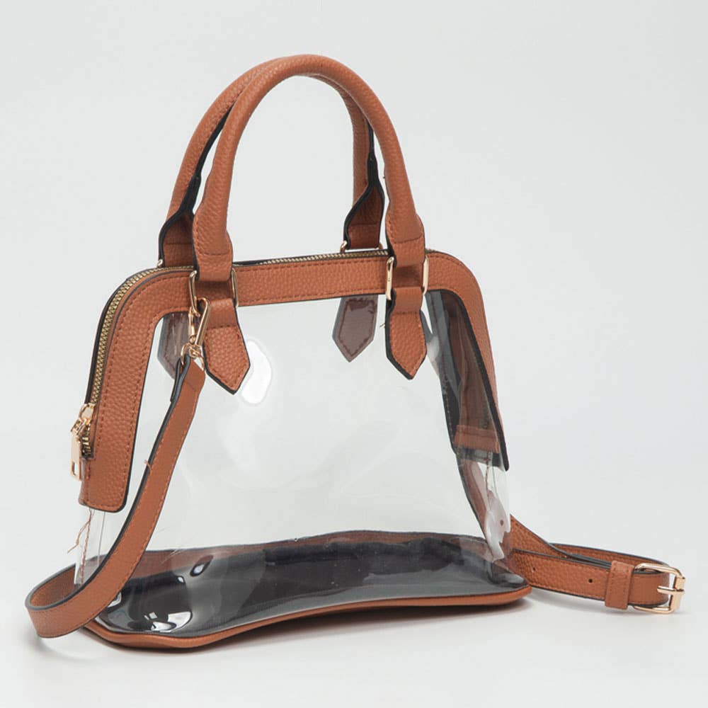 Faux Leather Trim Clear Top Handle Handbag - 20260812FSB10773