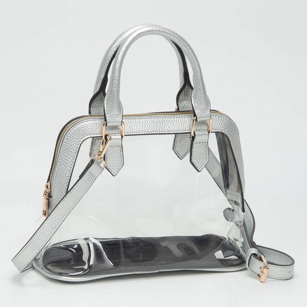 Faux Leather Trim Clear Top Handle Handbag - 20260812FSB10773