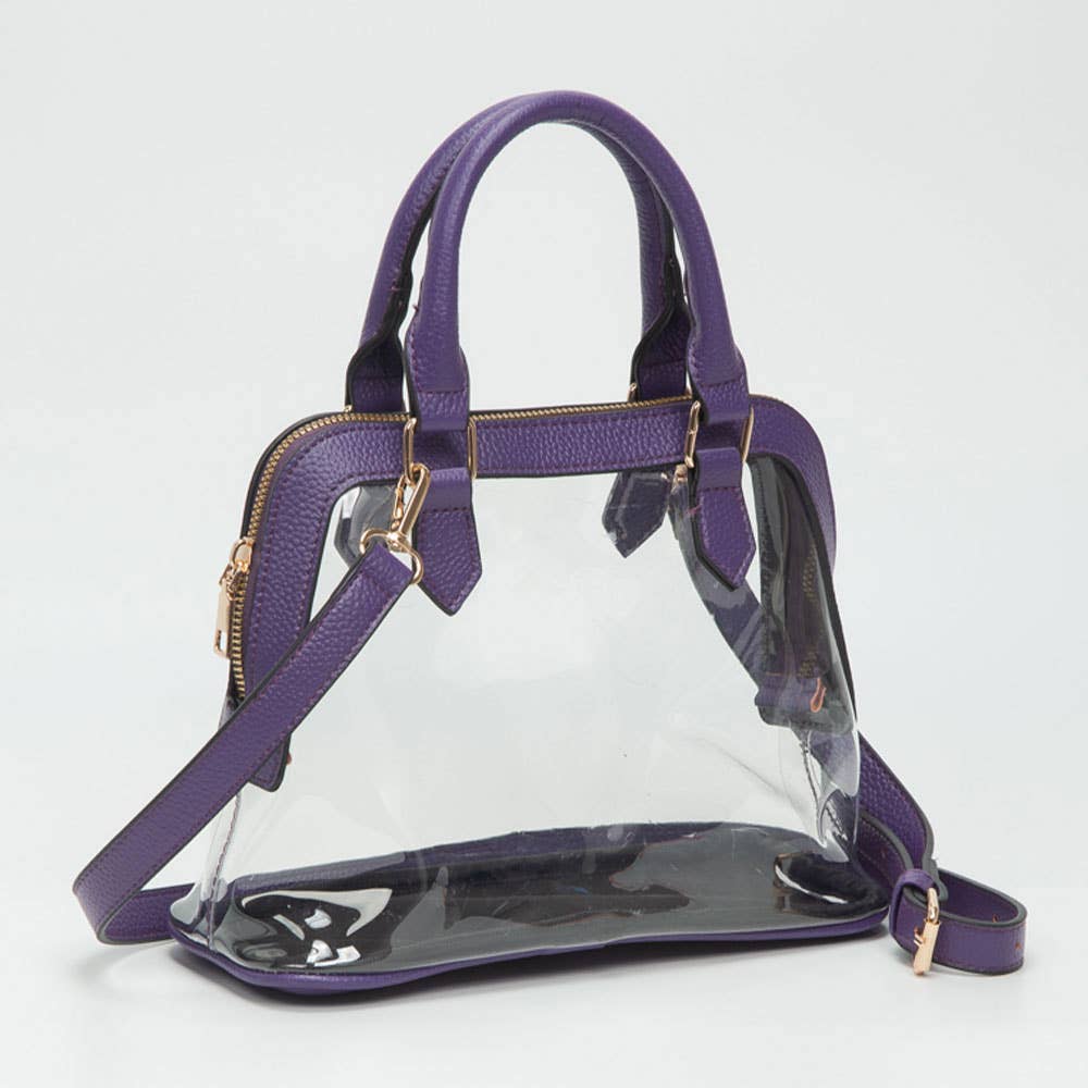 Faux Leather Trim Clear Top Handle Handbag - 20260812FSB10773