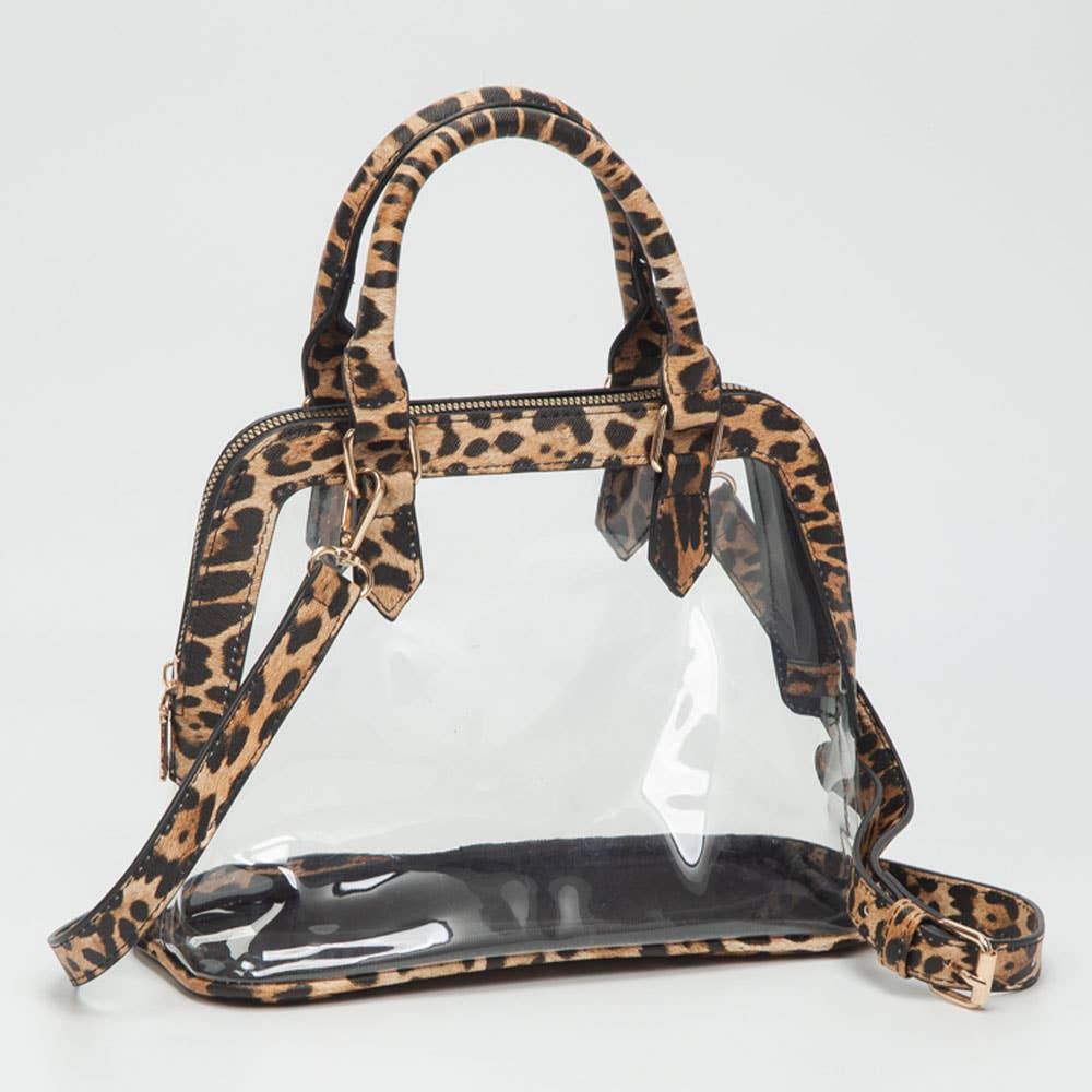 Faux Leather Trim Clear Top Handle Handbag - 20260812FSB10773