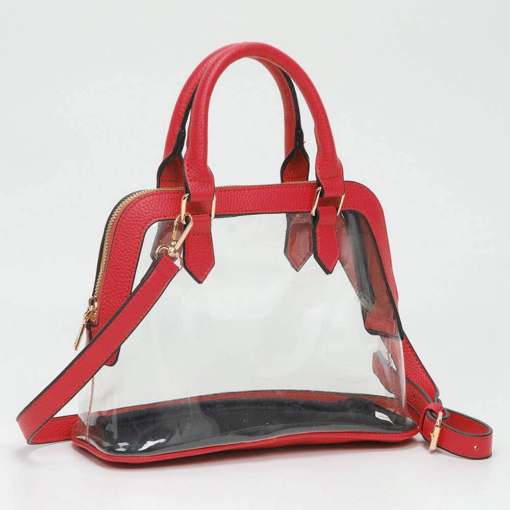 Faux Leather Trim Clear Top Handle Handbag - 20260812FSB10773